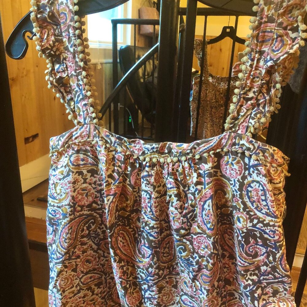 Sezane Abby Paisley Pom Pom Tank Blouse